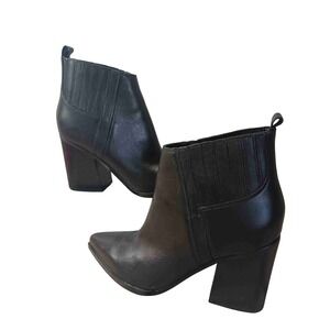 Marc Fisher‎ Leather Ankle Boots Womens 10M Black Block Heel Booties Y2K Style